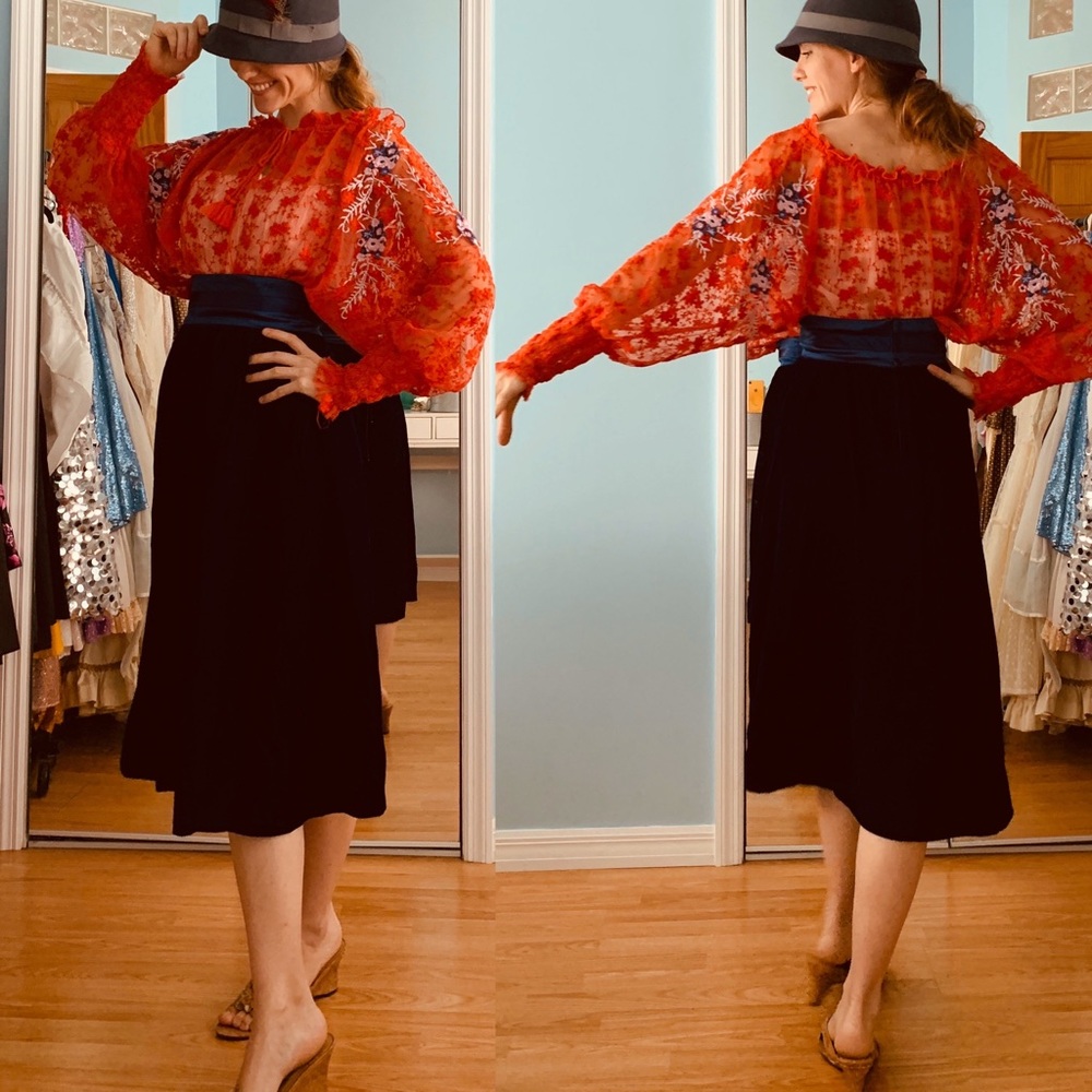 SOLD Free People Embroidered Red Sheer Race Blouse - Picture 7 of 8